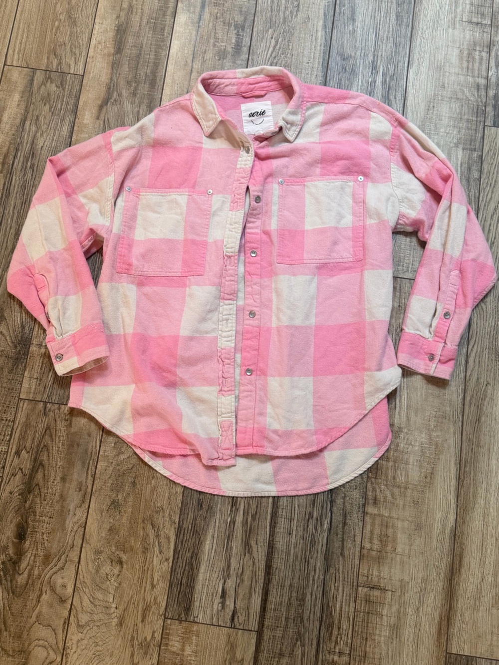 aerie Pink and Cream Buffalo Plaid Button-Down Shirt